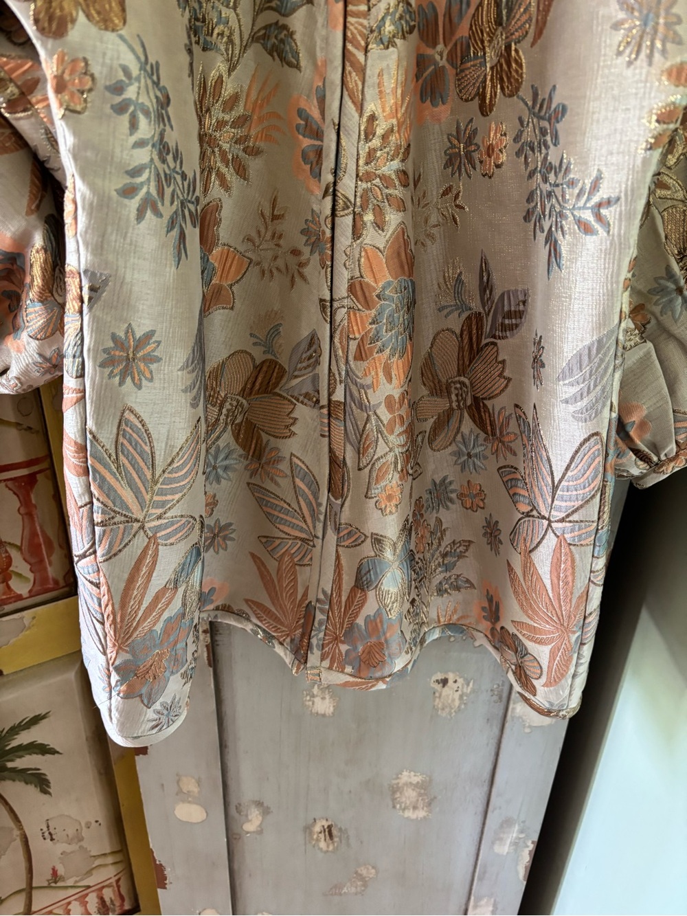 Boho Floral Mini Dress in Soft Beige and Pastel Prints - Picture 8 of 15